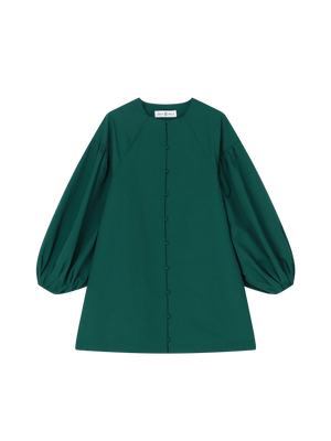 BUTTONED PUFF SLEEVE DRESS GREEN