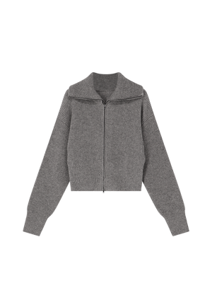 KNITTED MERINO ZIP SWEATER GREY