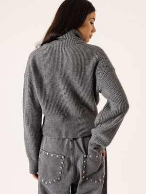 KNITTED MERINO ZIP SWEATER GREY