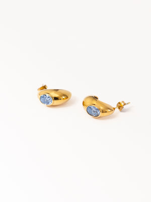 BLUE RHINESTONE DOME EARRINGS GOLD