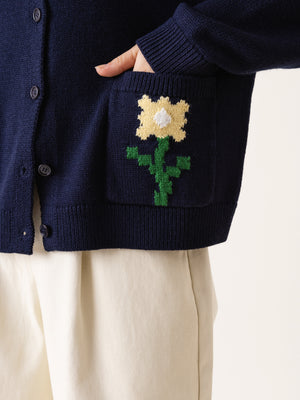 KNITTED DAISY CARDIGAN NAVY BLUE