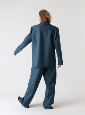 TEXTURED PLEATED TROUSERS TEAL