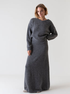 ALPACA WOOL MAXI SKIRT GREY