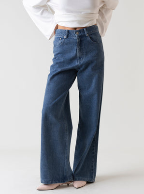 EMBELLISHED DENIM TROUSERS BLUE