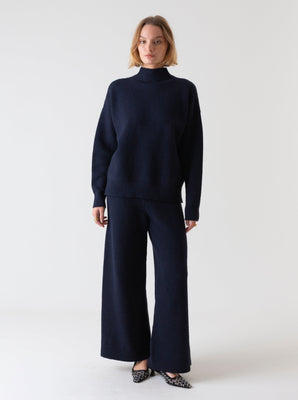 KNITTED HIGH NECK SWEATER NAVY BLUE