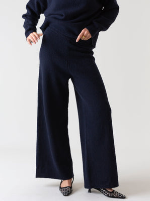 KNITTED WIDE LEG TROUSERS NAVY BLUE