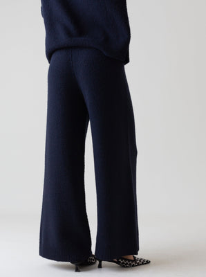 KNITTED WIDE LEG TROUSERS NAVY BLUE