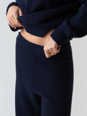 KNITTED WIDE LEG TROUSERS NAVY BLUE