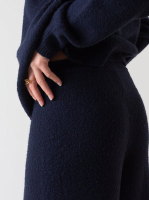 KNITTED WIDE LEG TROUSERS NAVY BLUE