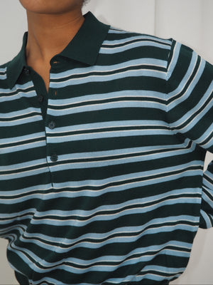 STRIPED KNITTED POLO DARK GREEN