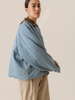 PLEATED LARA COAT DENIM