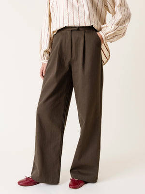 COTTON BARREL TROUSERS KHAKI