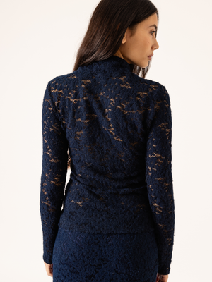 LACE HIGH NECK TOP NAVY BLUE