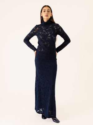 LACE MAXI SKIRT NAVY BLUE