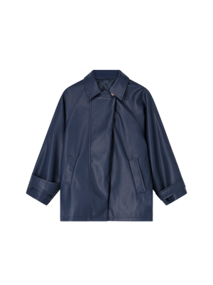 LEATHER PLEATED LARA JACKET NAVY BLUE