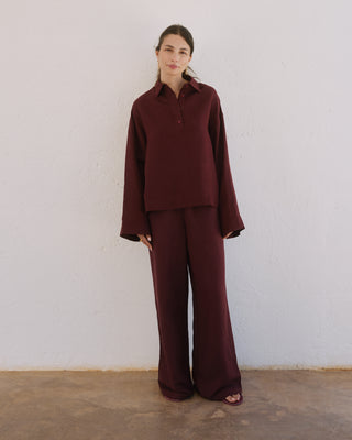 LINEN POLO SHIRT BURGUNDY