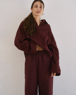 LINEN TROUSERS BURGUNDY