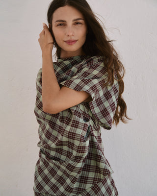 CHECKED LUCIA BLOUSE MINT/BURGUNDY