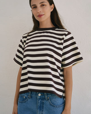 STRIPED T-SHIRT BROWN/ECRU