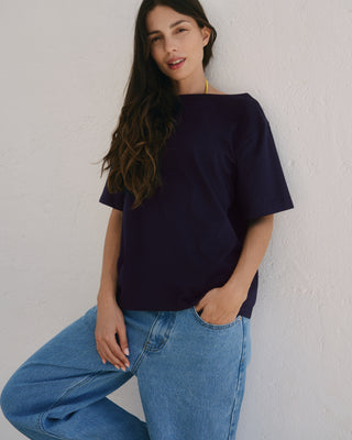 BOAT NECK T-SHIRT NAVY BLUE
