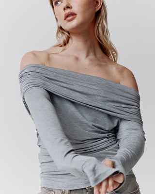 OFF-SHOULDER STRETCHY TOP LIGHT GREY – LEWIS & MELLY
