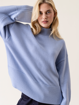 HIGH NECK KNITTED SWEATER LIGHT BLUE