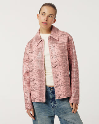 CROPPED CROC-EFFECT LEATHER JACKET PINK – LEWIS & MELLY