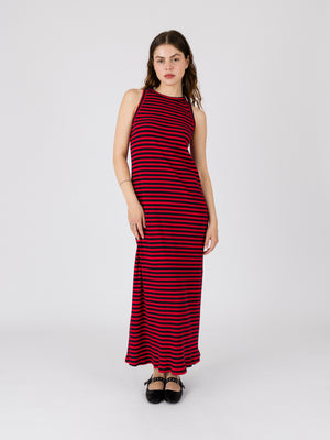 STRIPED CUT OUT DRESS NAVY/RED