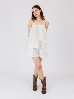 BUTTONED RUFFLE TOP WHITE