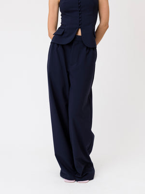 DOUBLE PLEATED TROUSERS NAVY BLUE
