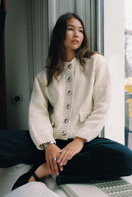 SPECKLED KNITTED CARDIGAN ECRU