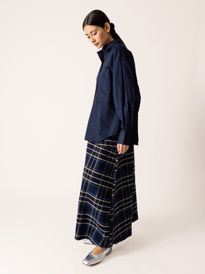 PUFF SLEEVE PLEATED SHIRT NAVY BLUE