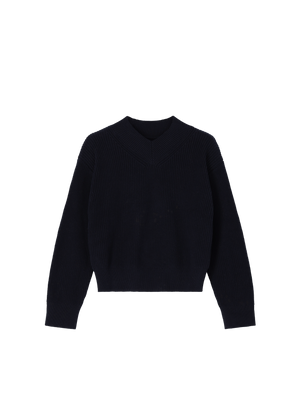 PADDED V-NECK SWEATER NAVY BLUE
