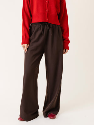 ELASTICATED PINSTRIPE TROUSERS BROWN