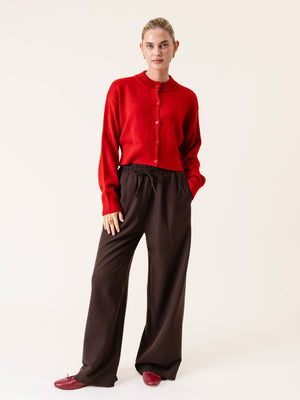 ELASTICATED PINSTRIPE TROUSERS BROWN