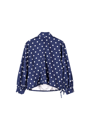 POLKA DOT HIGH NECK BLOUSE NAVY BLUE / ECRU