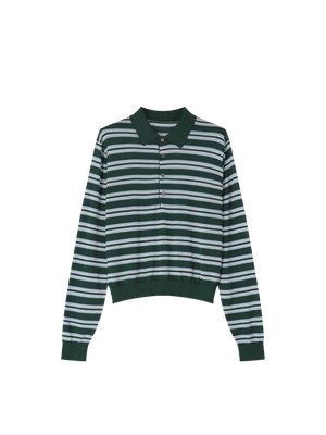 STRIPED KNITTED POLO DARK GREEN