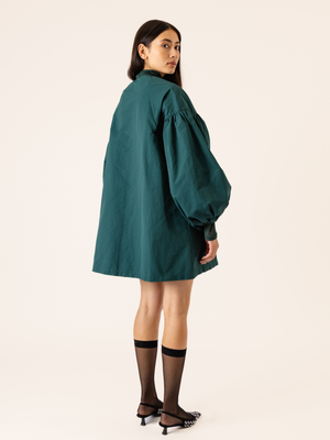 BUTTONED PUFF SLEEVE DRESS GREEN