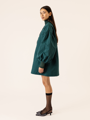 BUTTONED PUFF SLEEVE DRESS GREEN