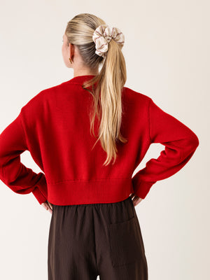 CROPPED KNITTED CARDIGAN CHERRY RED