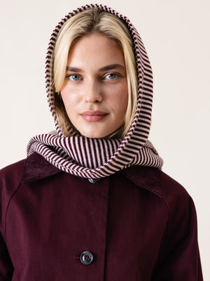 STRIPED MERINO SCARF BURGUNDY/ECRU