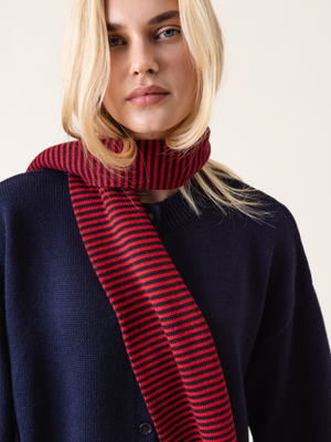 STRIPED MERINO SCARF RED/NAVY