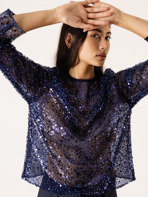 MARIGOLD SEQUIN TOP NAVY BLUE