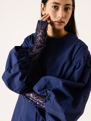 MARIGOLD SEQUIN GLOVES NAVY BLUE