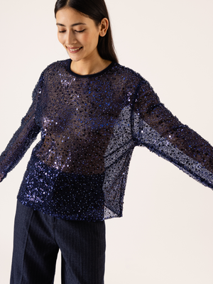 MARIGOLD SEQUIN TOP NAVY BLUE