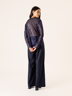 MARIGOLD SEQUIN TOP NAVY BLUE