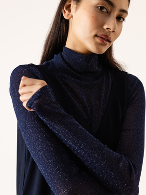 GLITTER HIGH NECK TOP NAVY BLUE