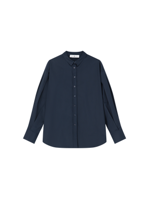 PUFF SLEEVE PLEATED SHIRT NAVY BLUE