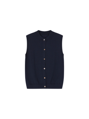 SLEEVELESS KNITTED CARDIGAN NAVY