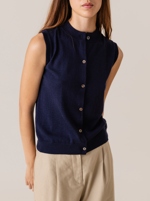 SLEEVELESS KNITTED CARDIGAN NAVY